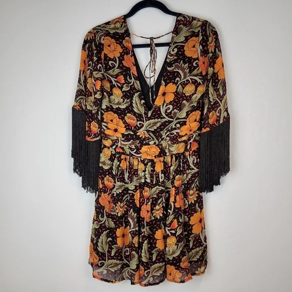 NWOT Verb by Pallavi Singhee Floral Fringe Mini Dress Size SP - Picture 5 of 15